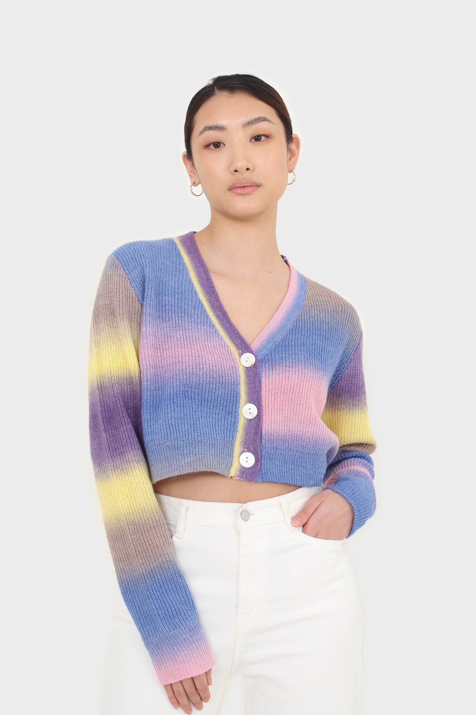 Rainbow thick striped cropped knit top
