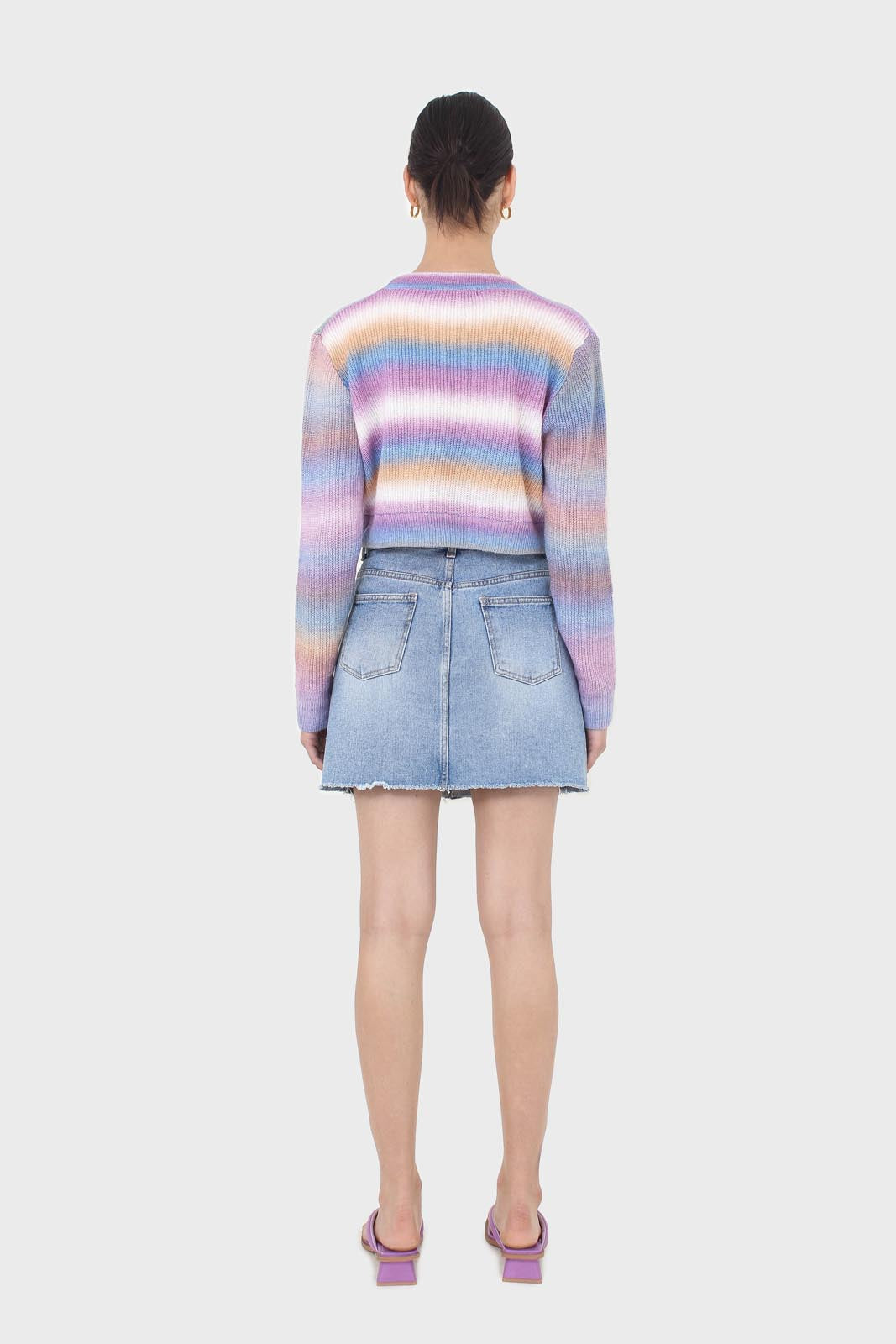 Purple thick striped cropped knit top