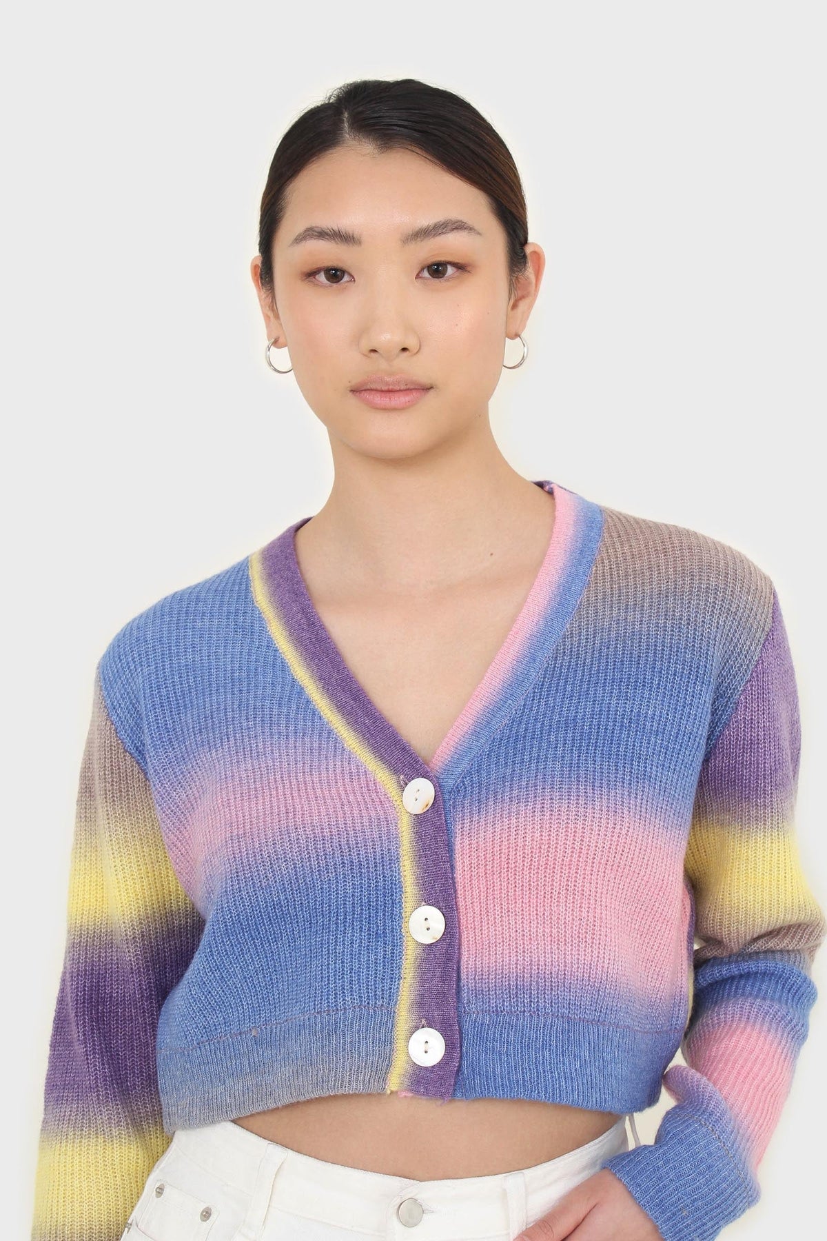 Rainbow thick striped cropped knit top