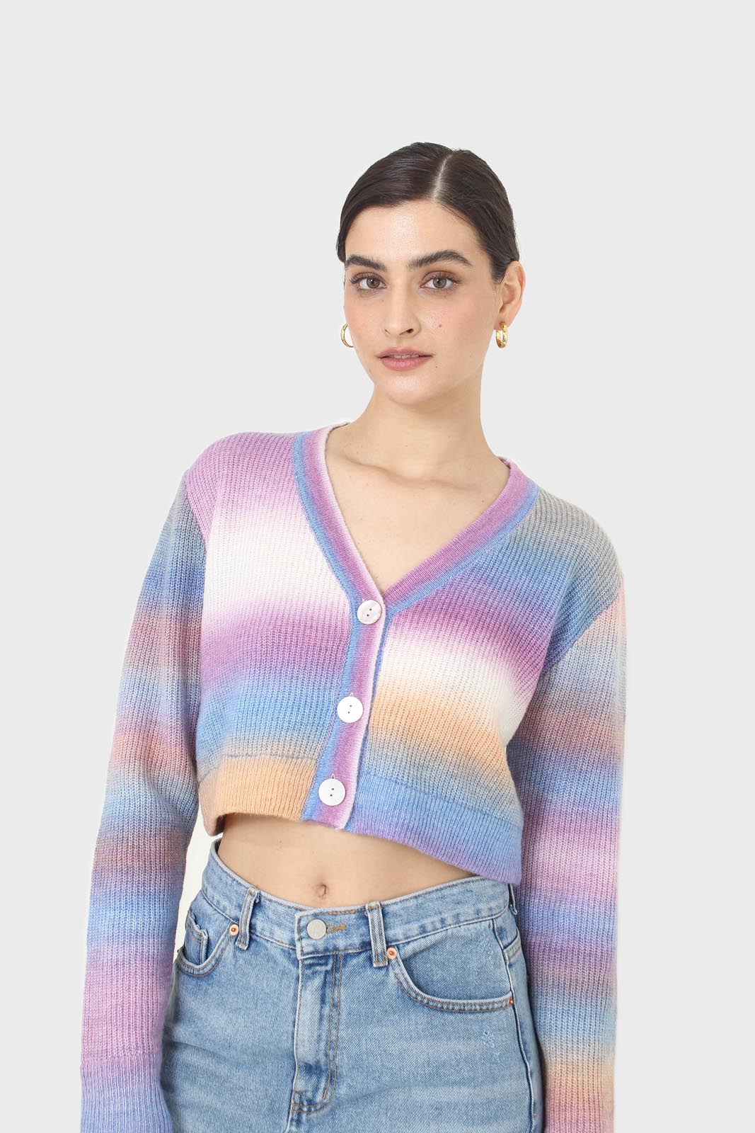 Purple thick striped cropped knit top
