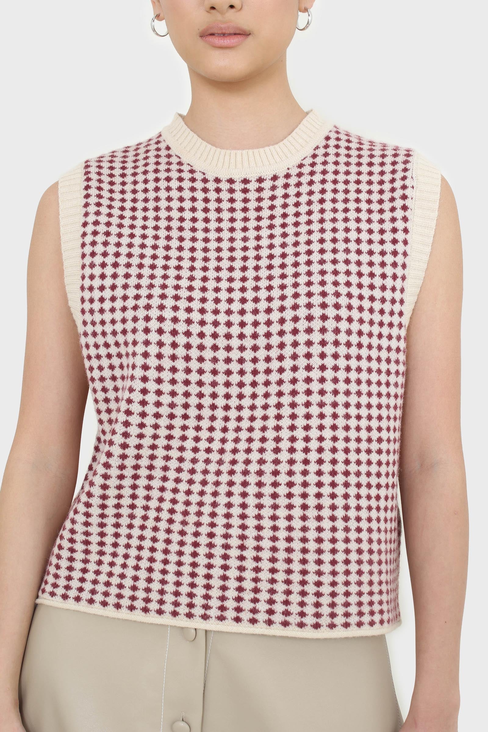 Ivory and red patterned vest