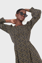 Black floral square neck dress