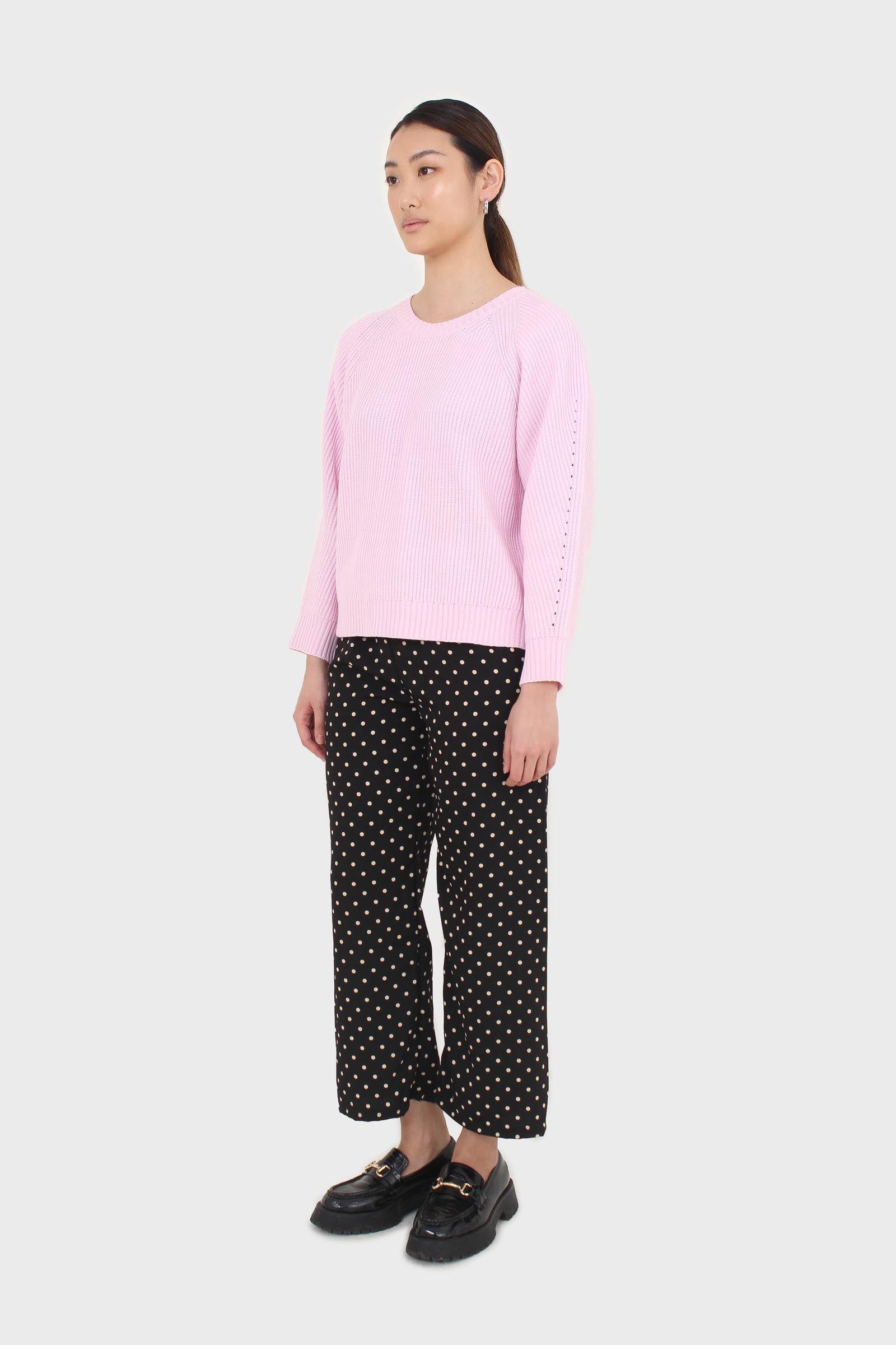 Black and white polka dot loose fit silky trousers