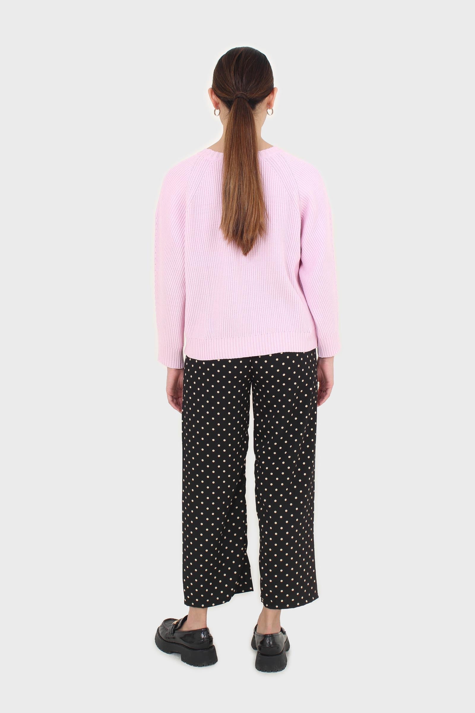 Black and white polka dot loose fit silky trousers