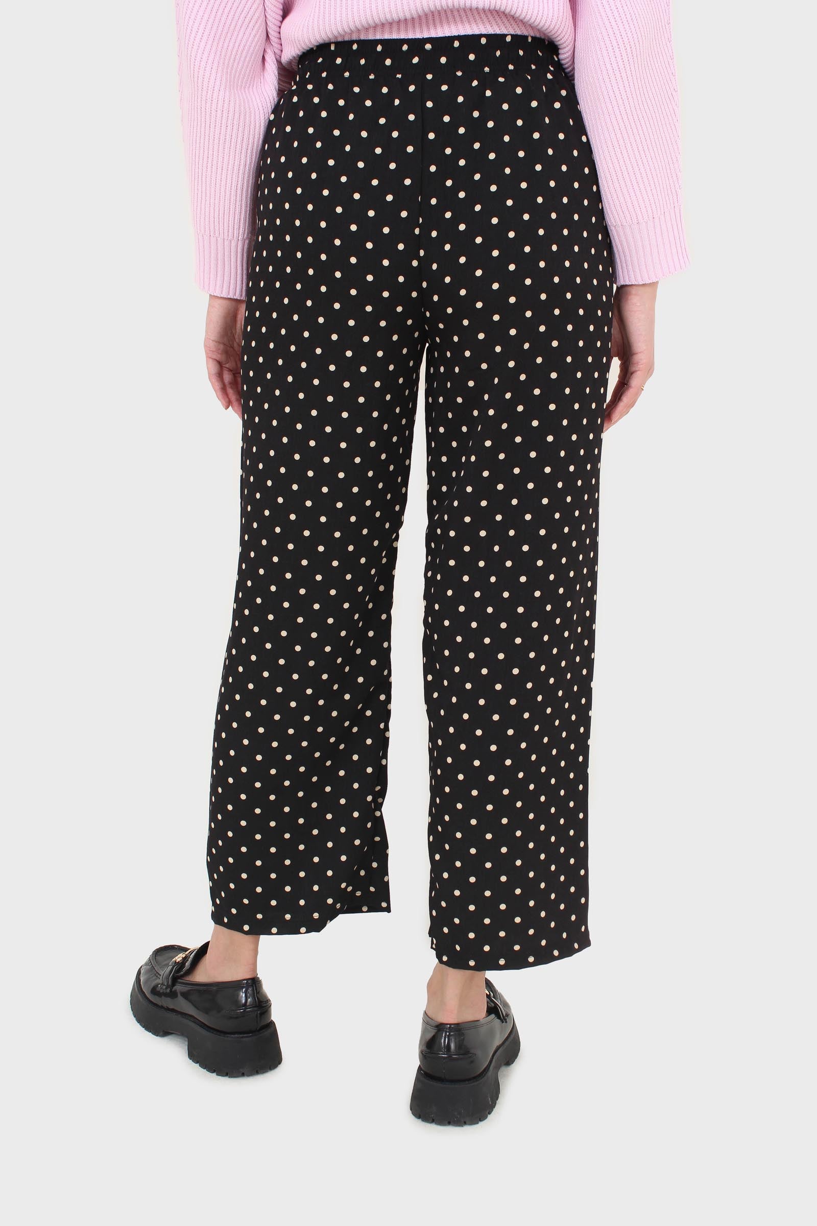 Black and white polka dot loose fit silky trousers