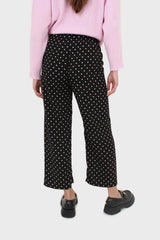 Black and white polka dot loose fit silky trousers