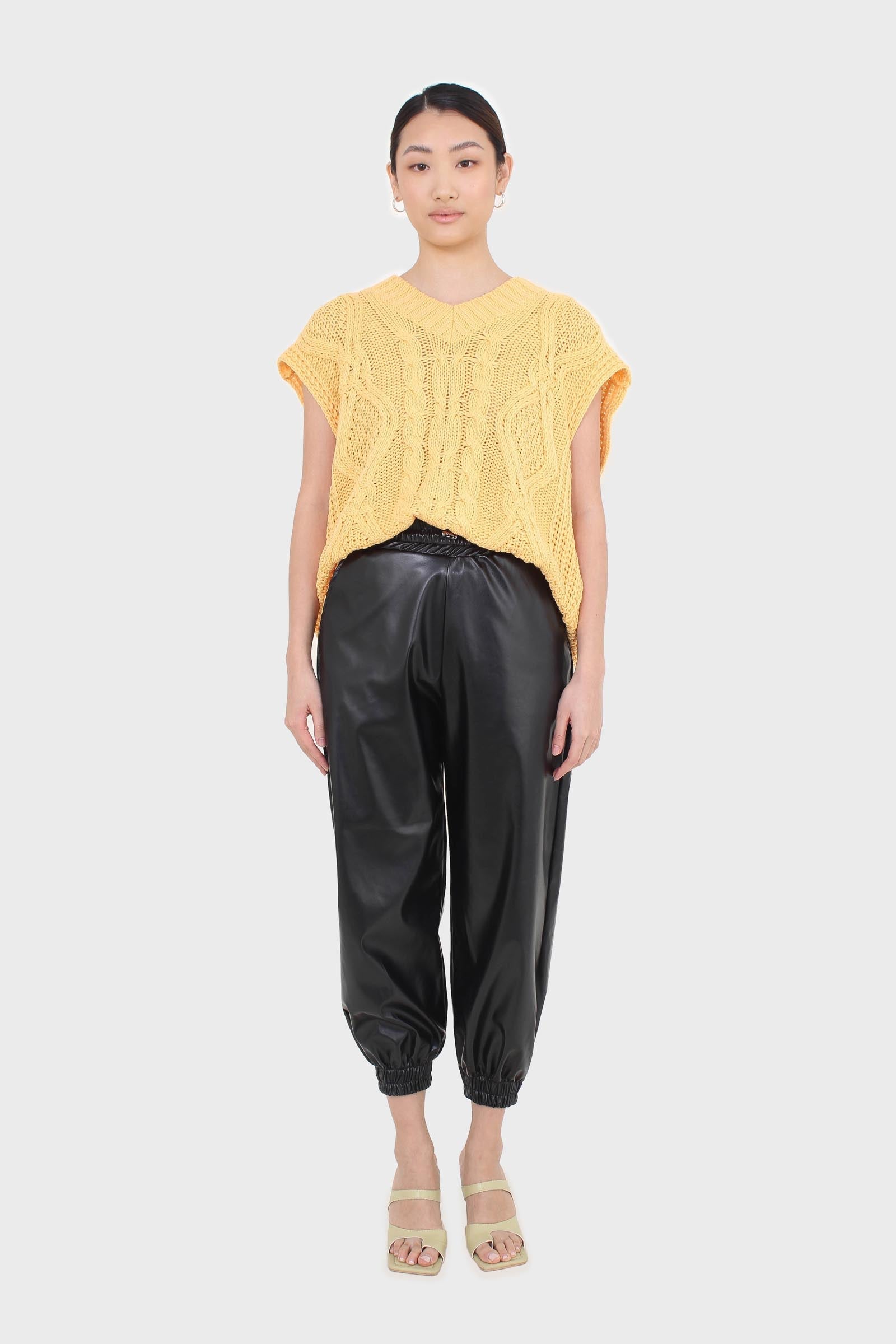 Black vegan leather jogging trousers