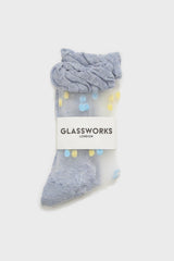 Baby blue and yellow sheer polka dot socks