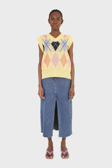 Yellow and pastel multicoloured argyle sweater vest