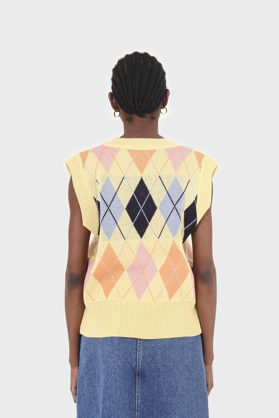 Yellow and pastel multicoloured argyle sweater vest