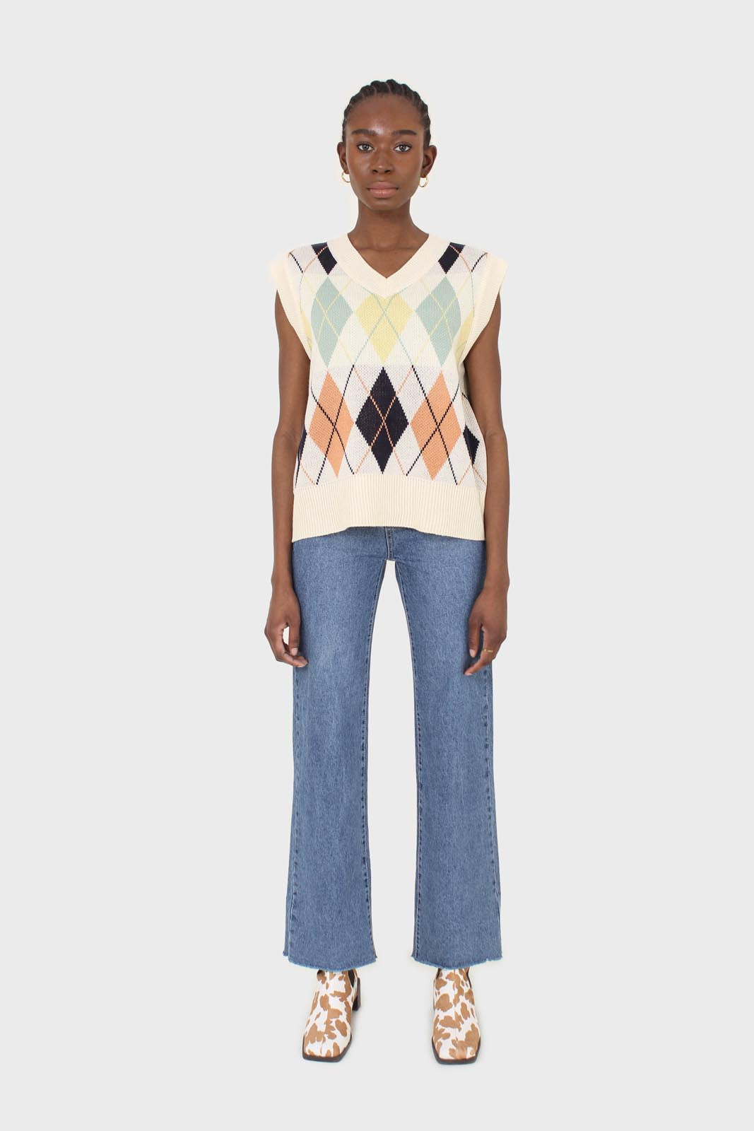Ivory and pastel multicoloured argyle sweater vest