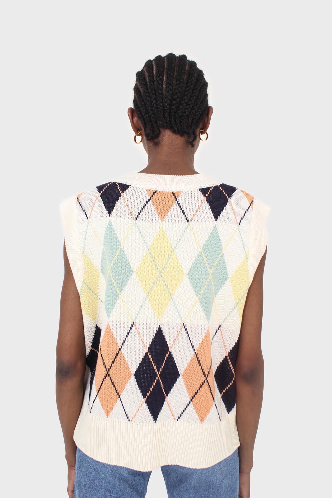 Ivory and pastel multicoloured argyle sweater vest