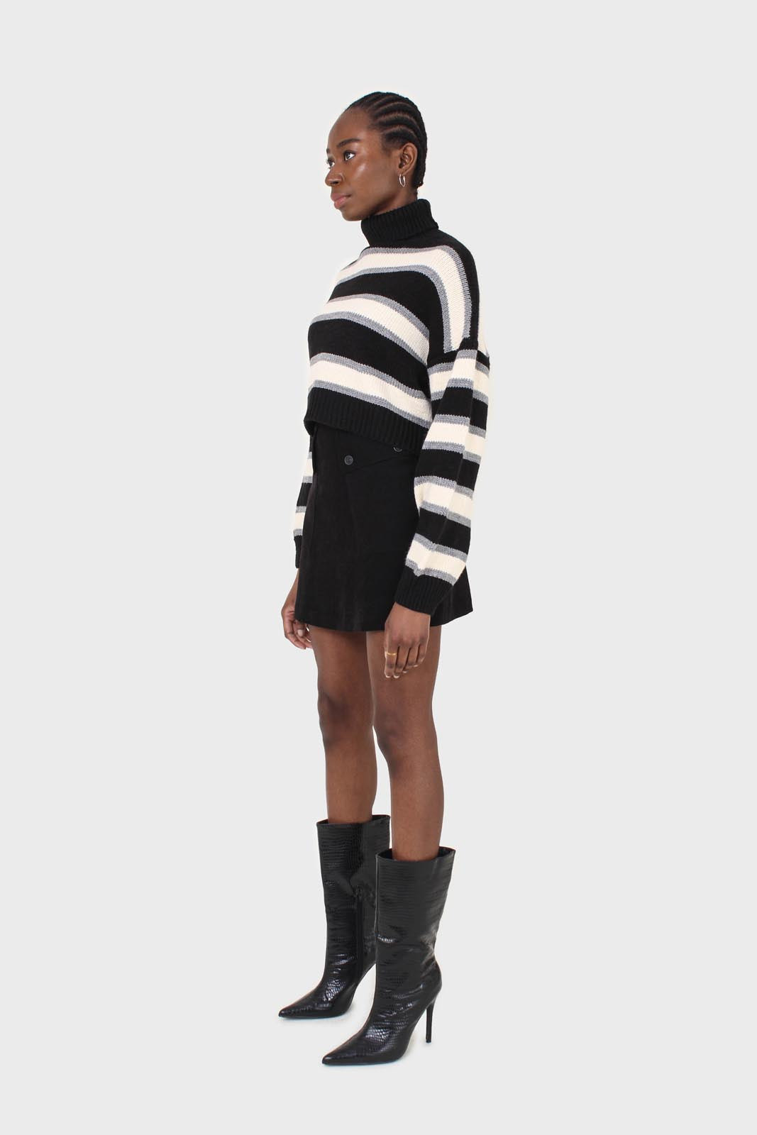 Black and ivory bold striped turtleneck jumper