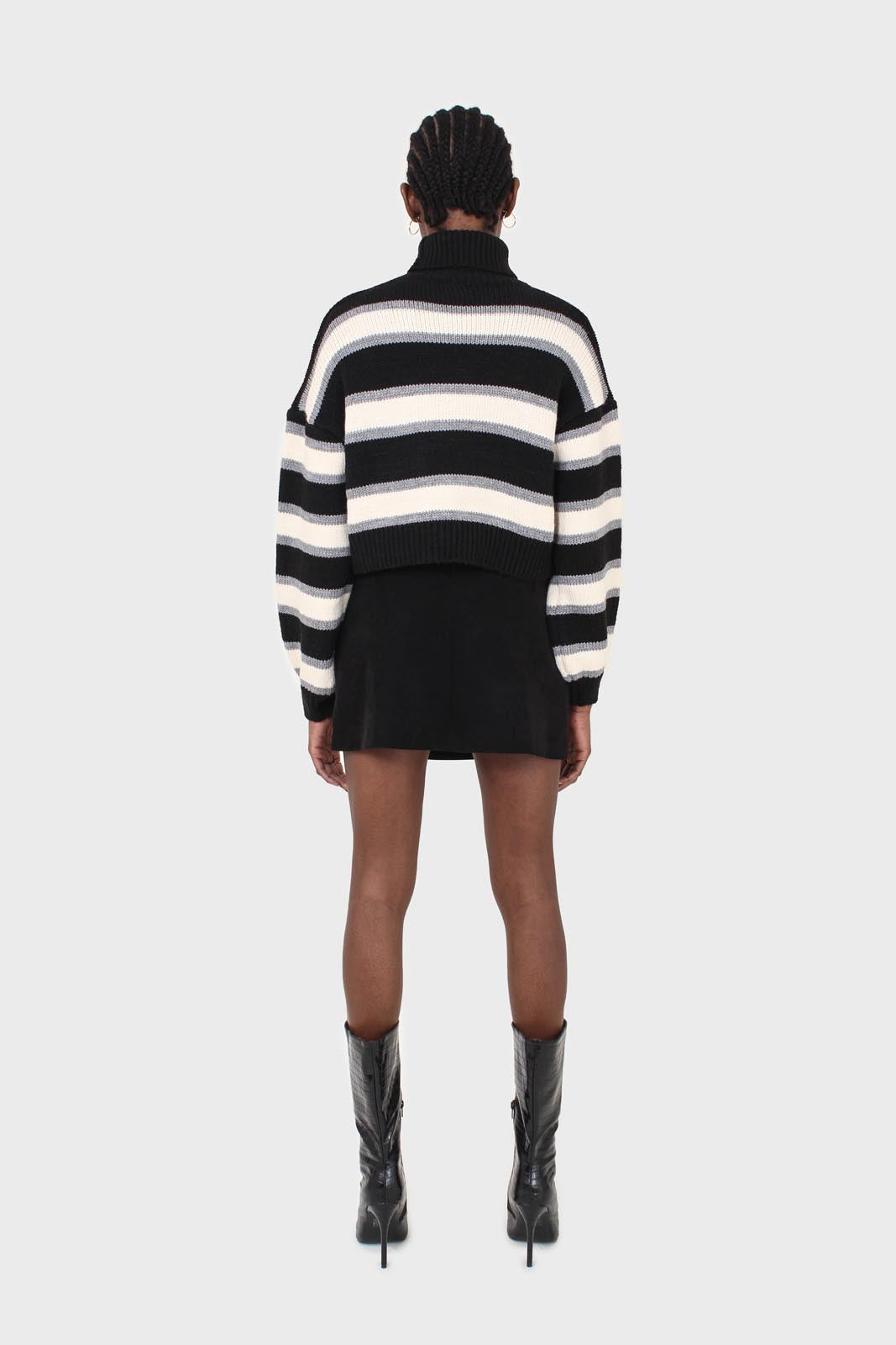 Black and ivory bold striped turtleneck jumper