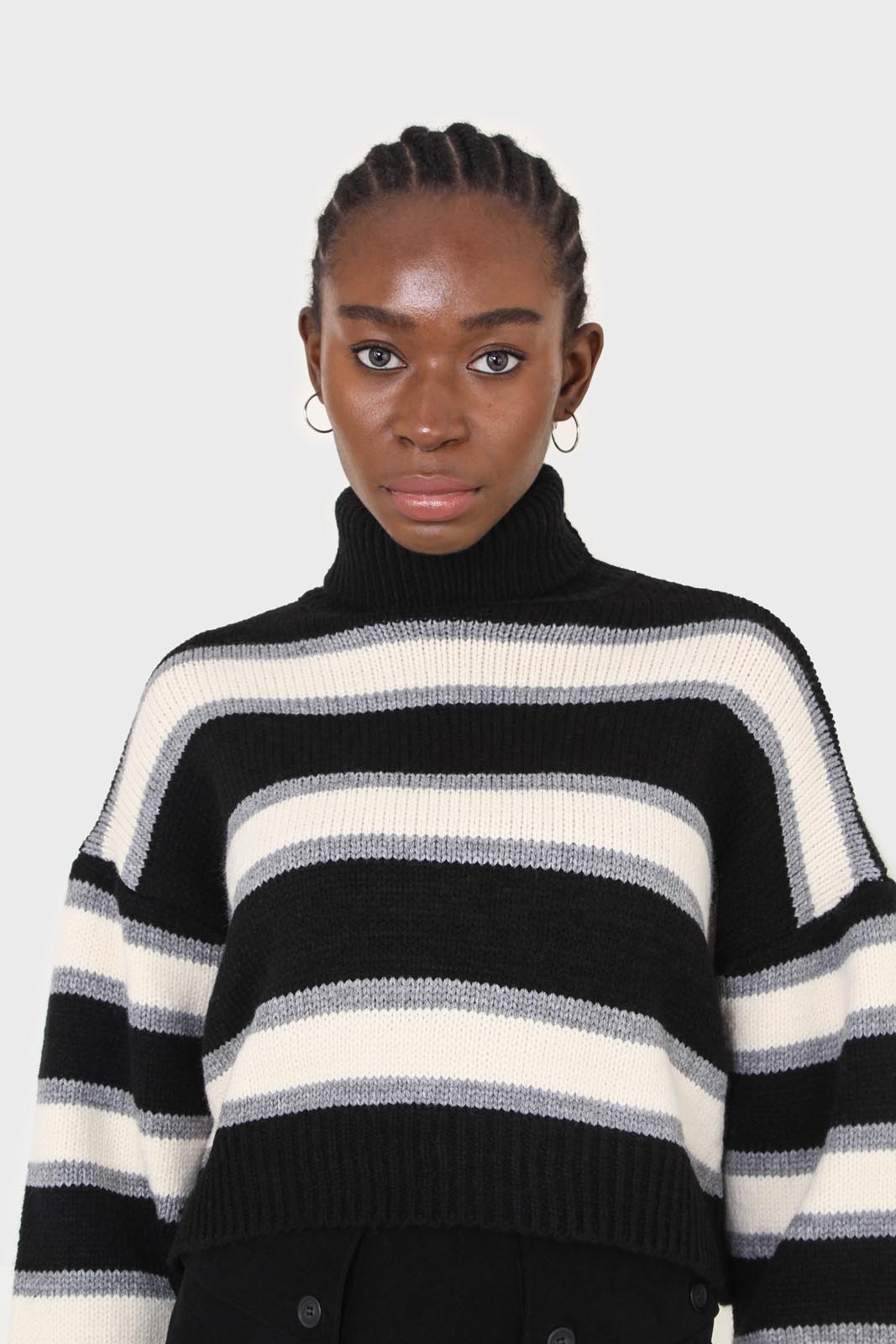 Black and ivory bold striped turtleneck jumper