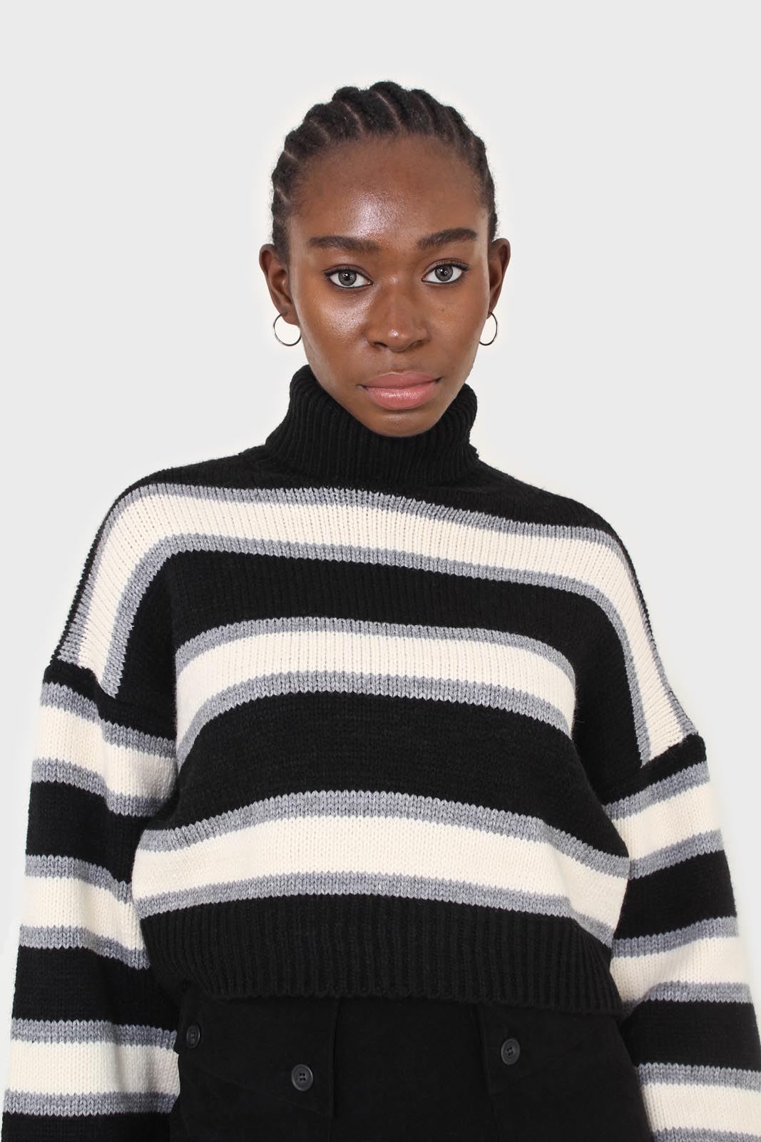 Black and ivory bold striped turtleneck jumper