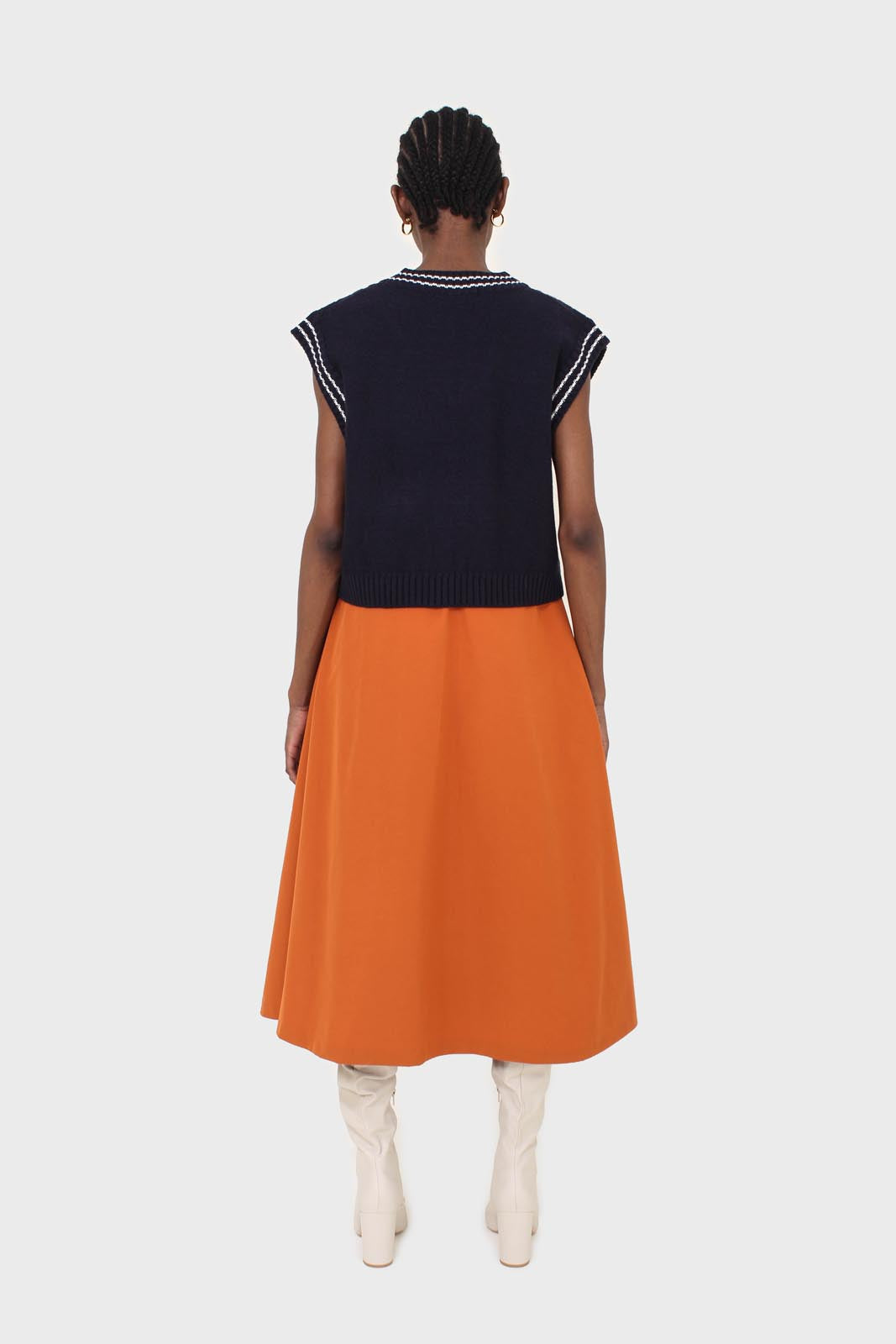 Orange button up patch pocket midi skirt