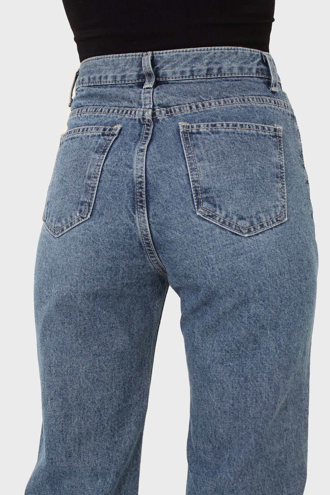 Mid blue high waisted cuffed jeans - 608