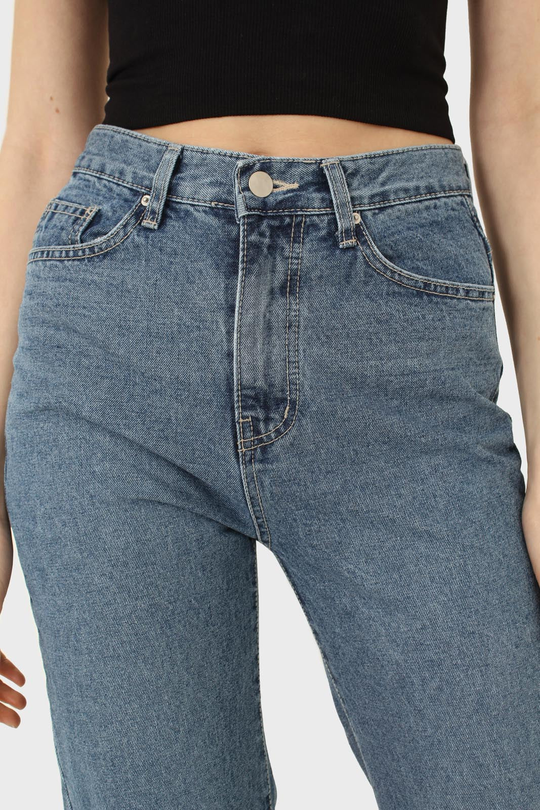 Mid blue high waisted cuffed jeans - 608