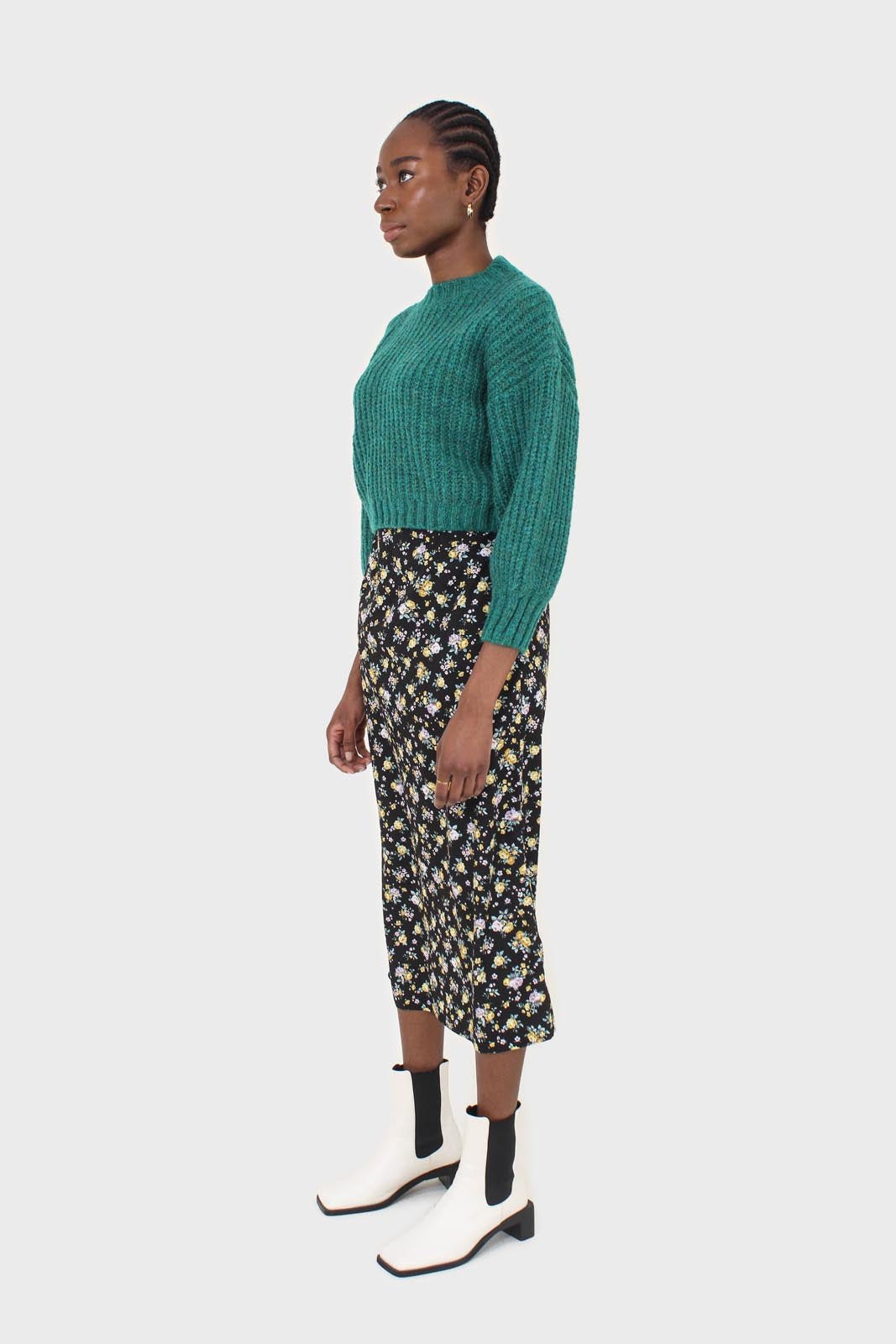 Black and mustard floral print skirt