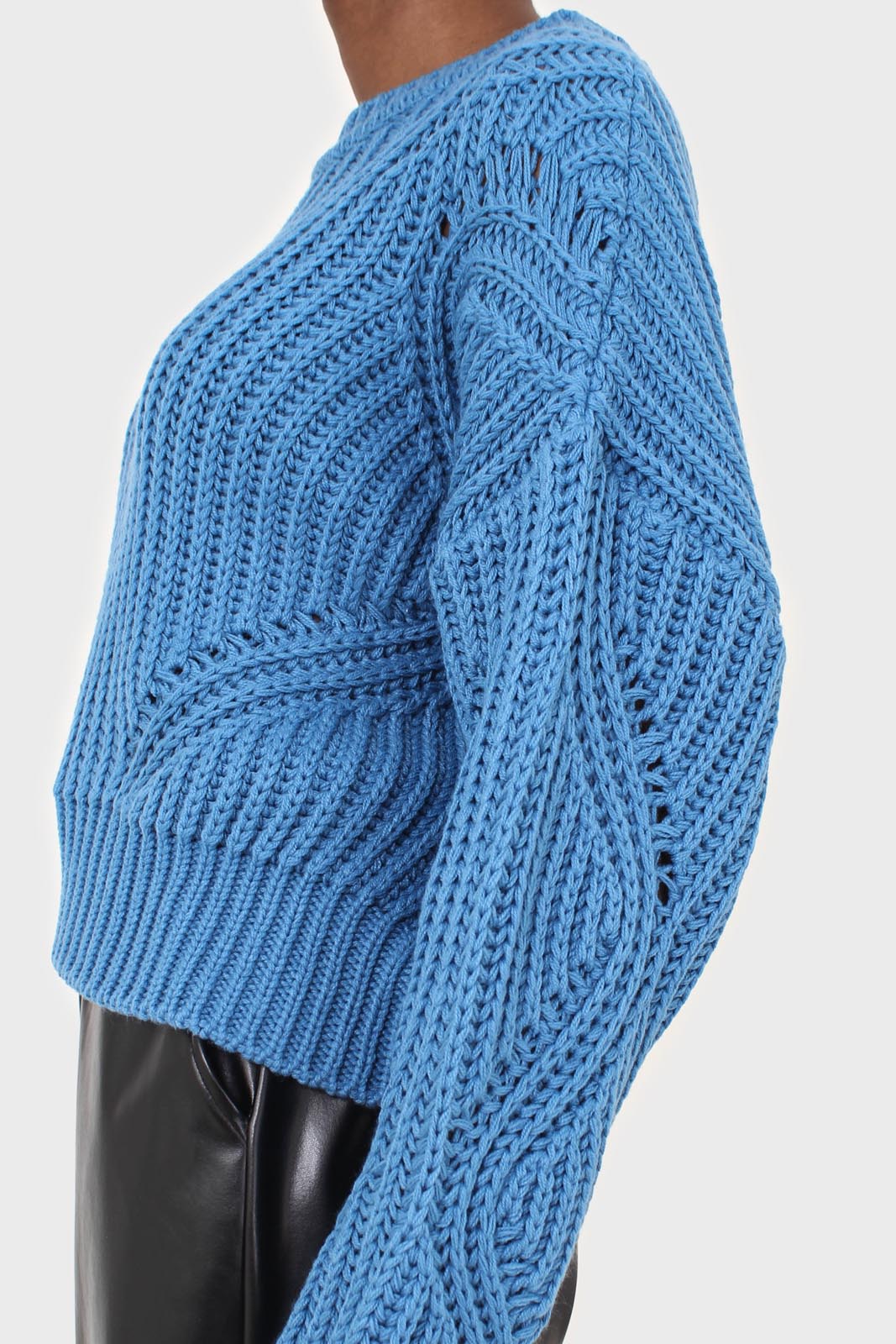 Bright blue diagonal weave loose fit jumper