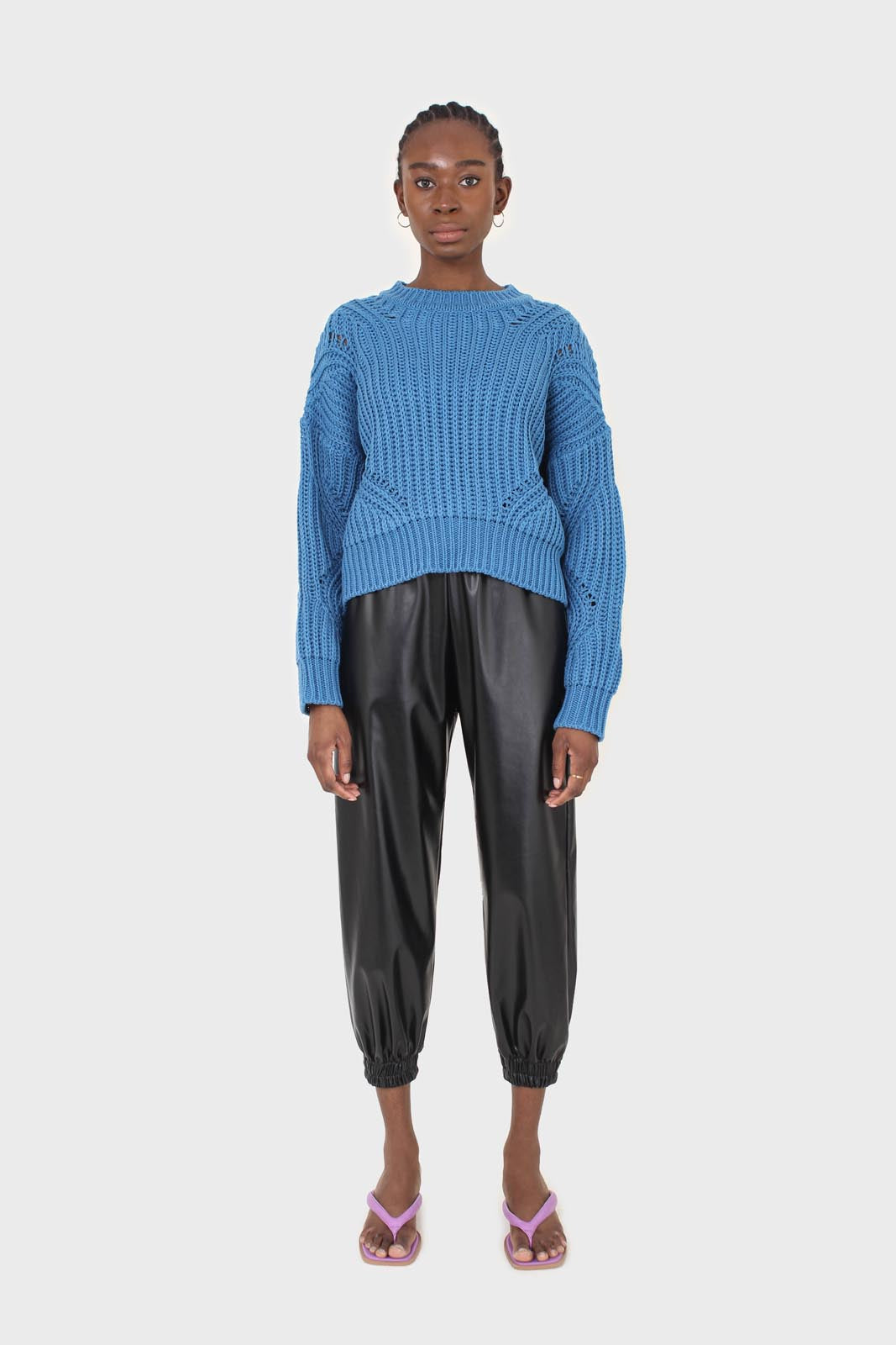 Bright blue diagonal weave loose fit jumper