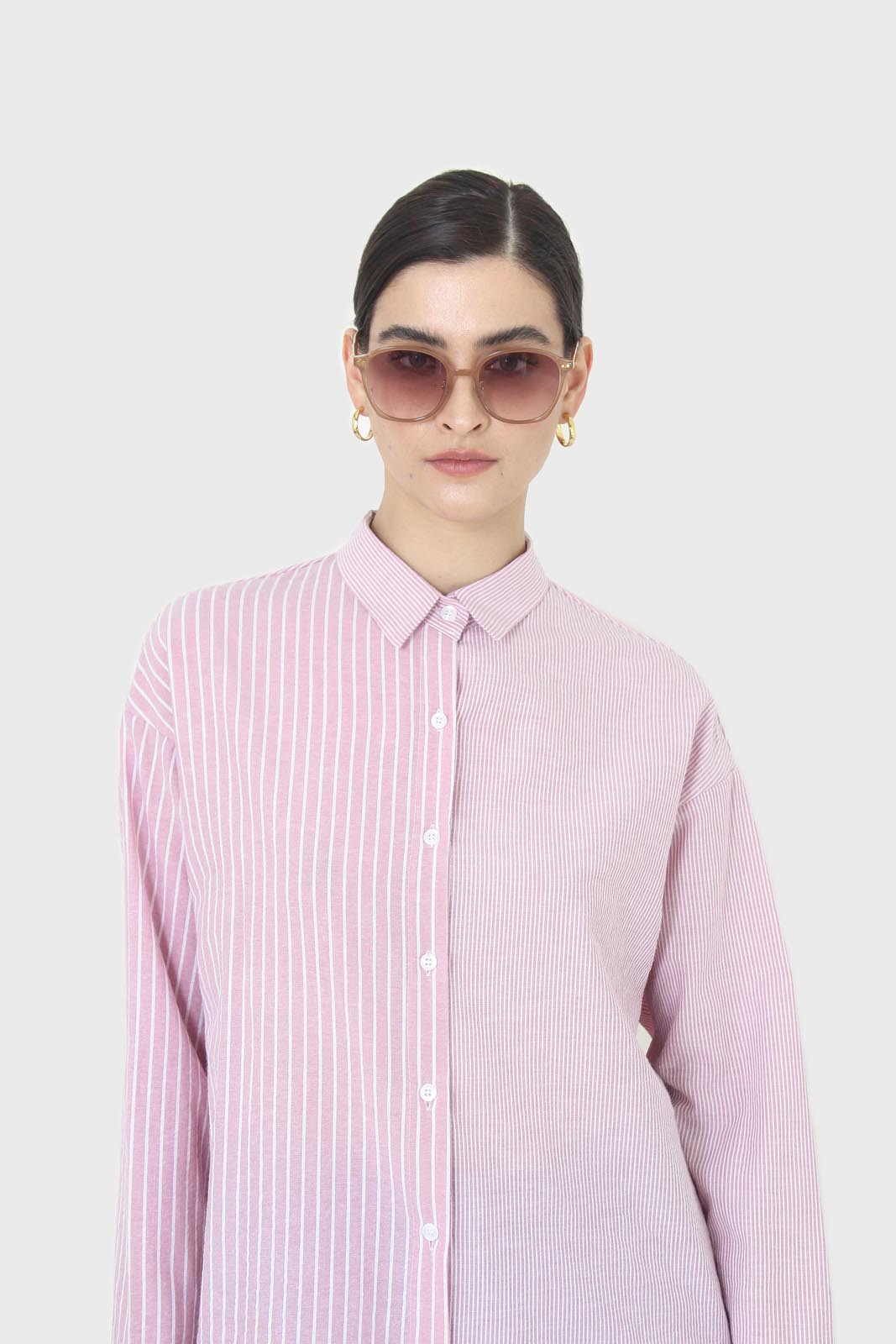 Pink and white multistripe loose fit shirt