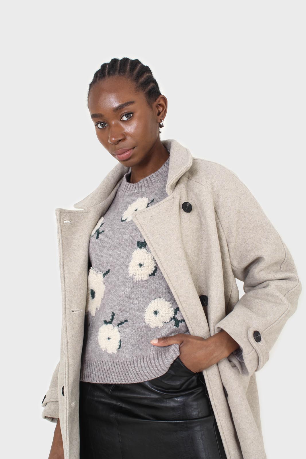 Grey and white floral crew neck jumper
