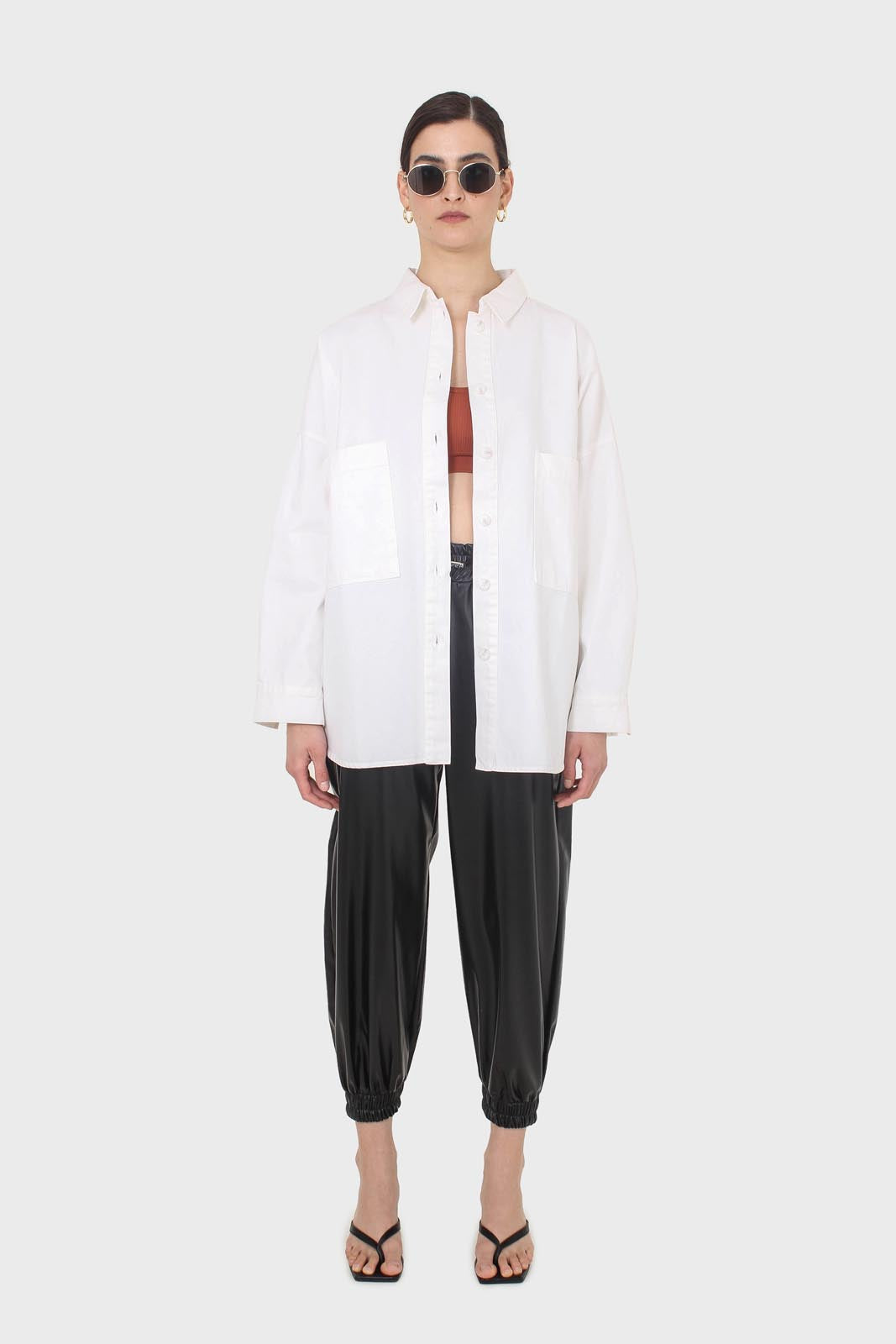 White large patch pocket oversized shirt
