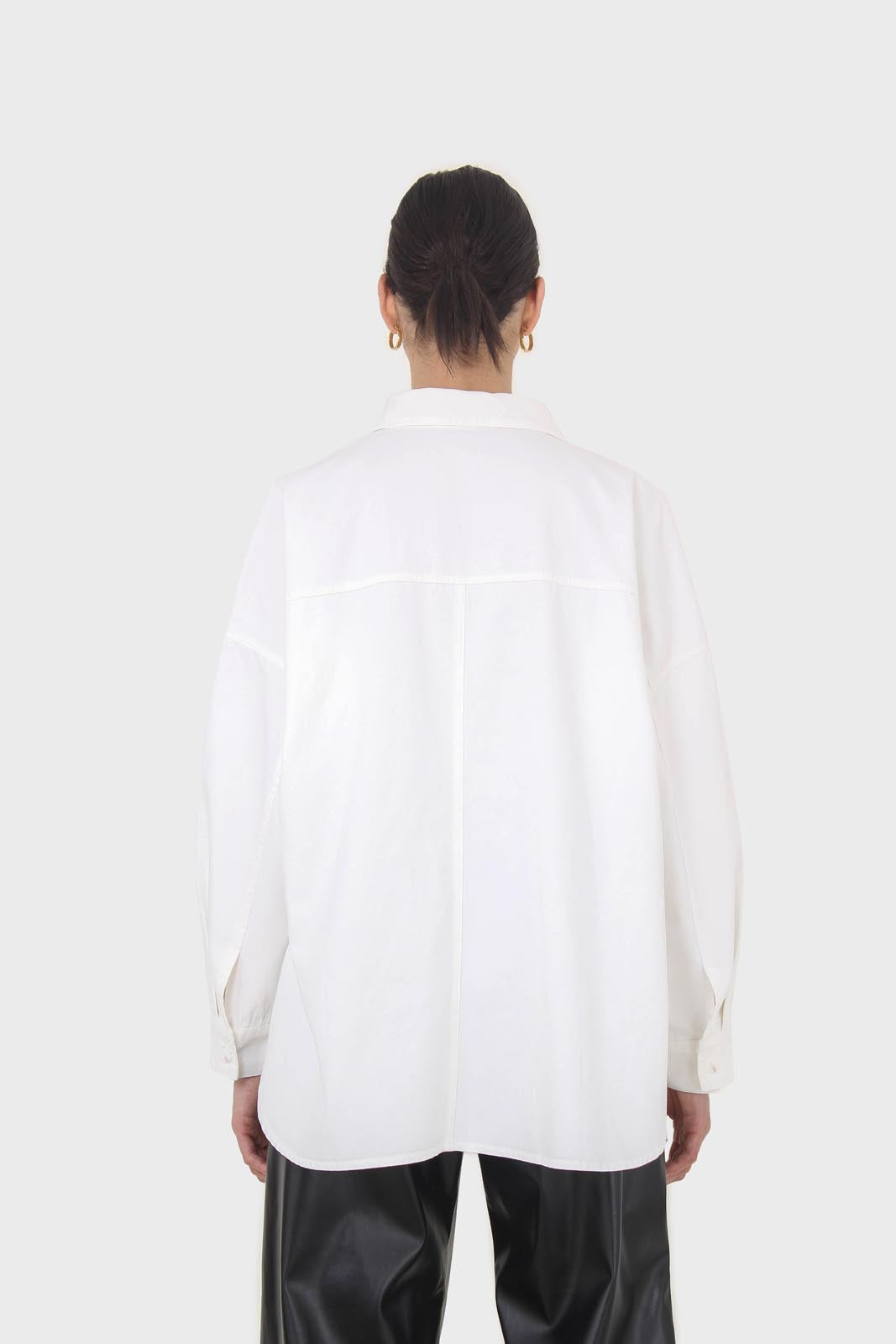 White large patch pocket oversized shirt
