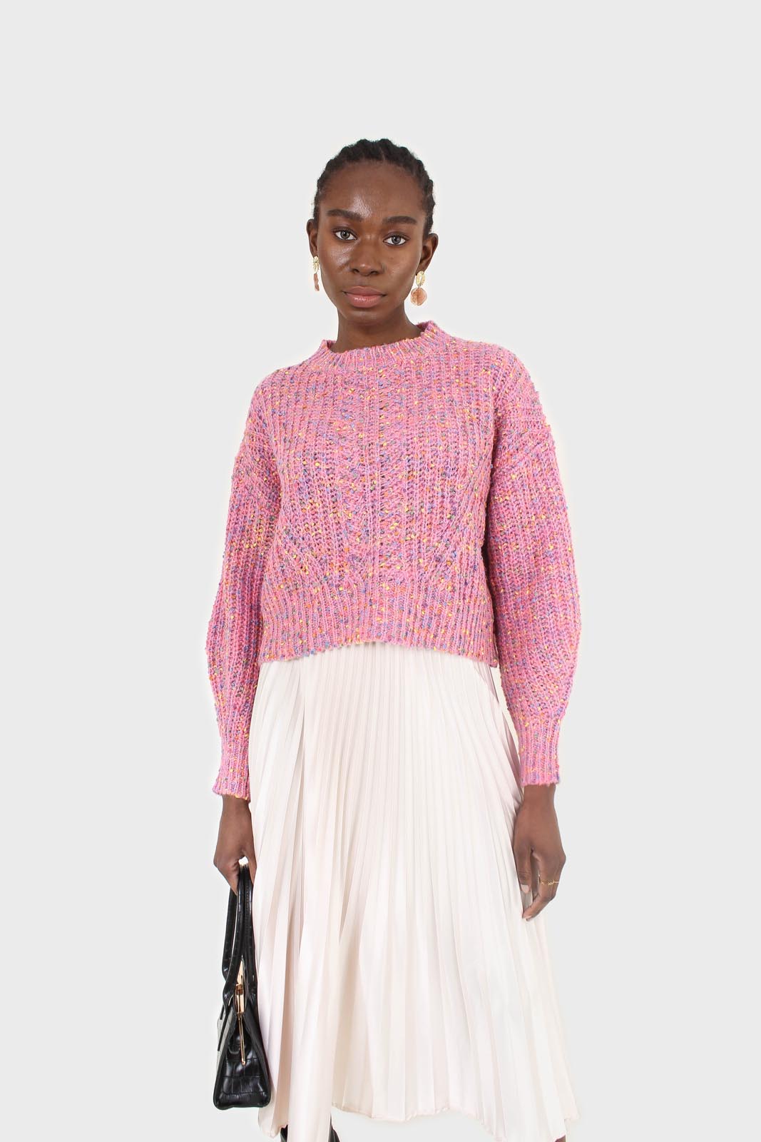 Pink rainbow fleck cropped jumper