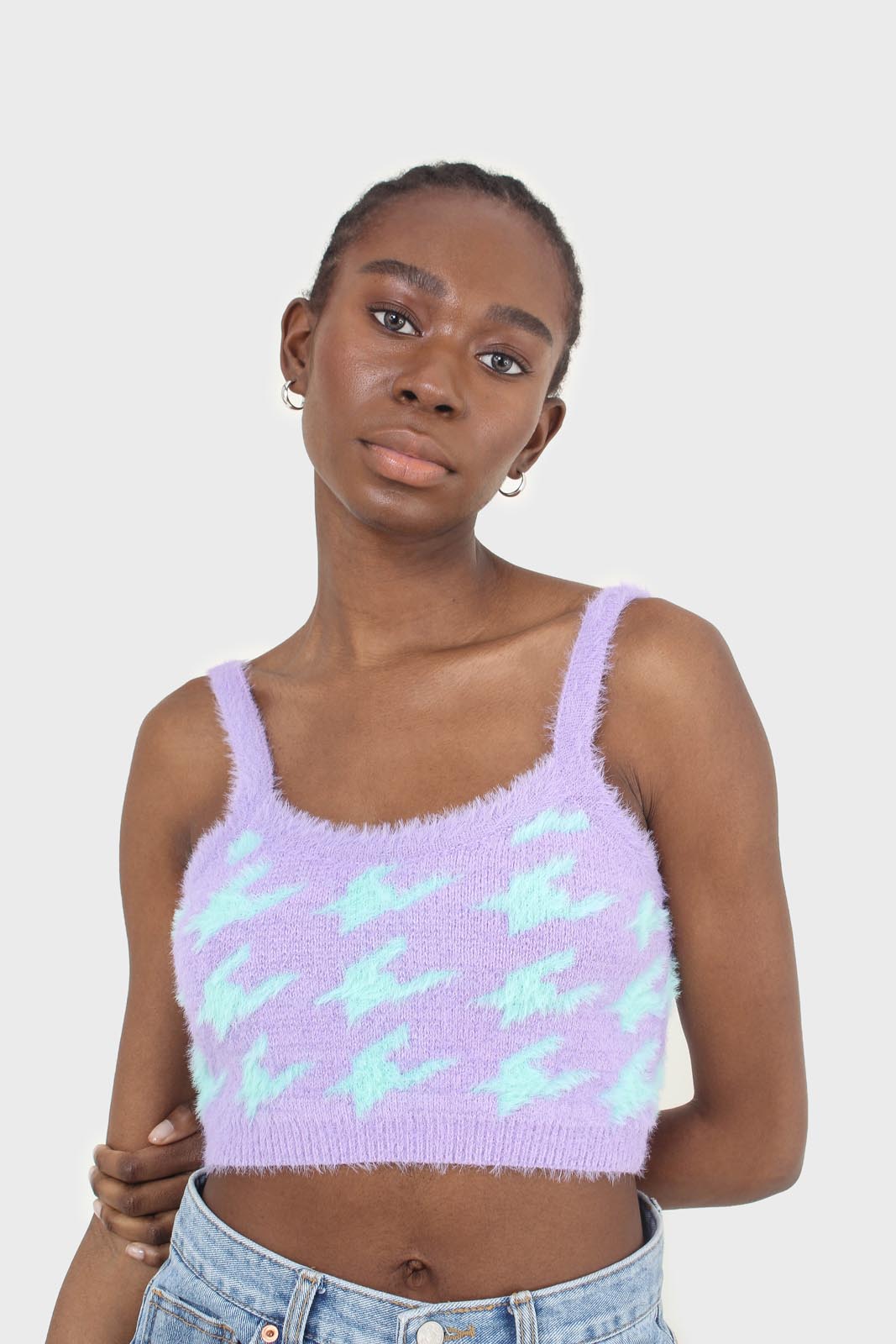 Violet and mint houndstooth fuzzy bralette