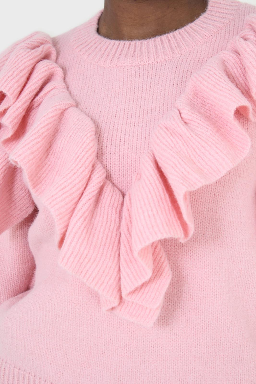 Pink deep V ruffle trim jumper
