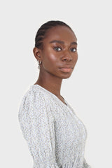 Pale blue tiny floral smocked blouse