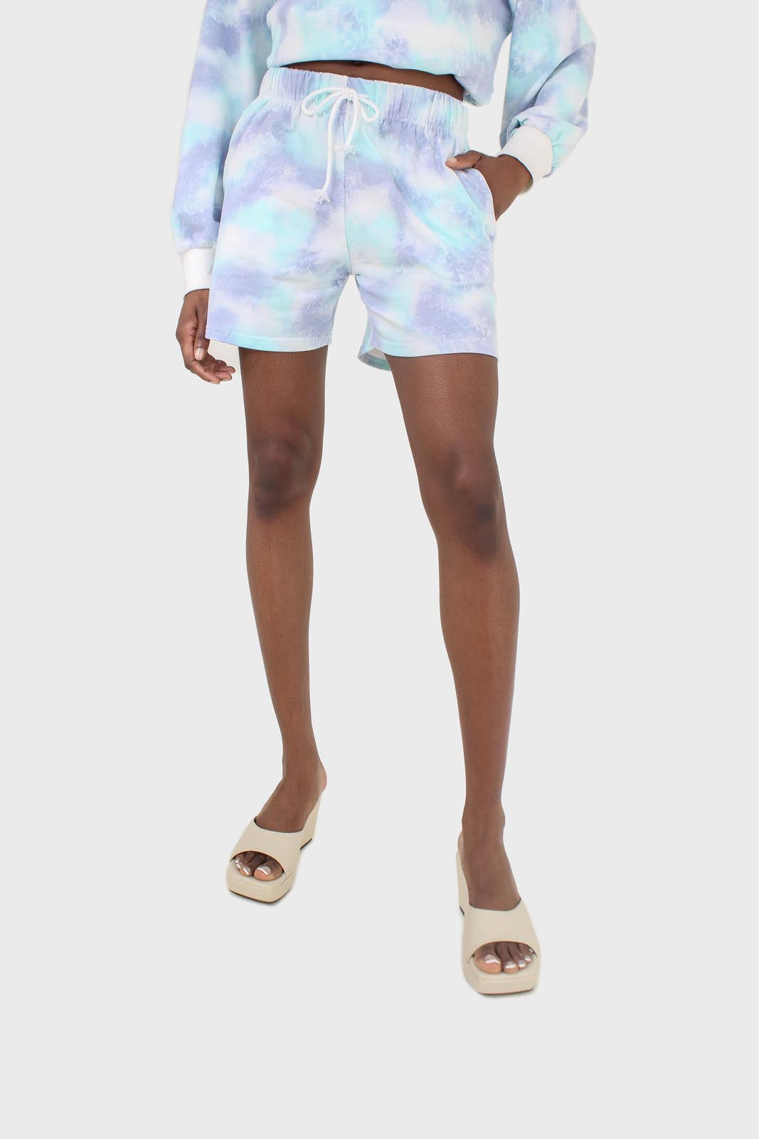 Blue and green tie dye shorts