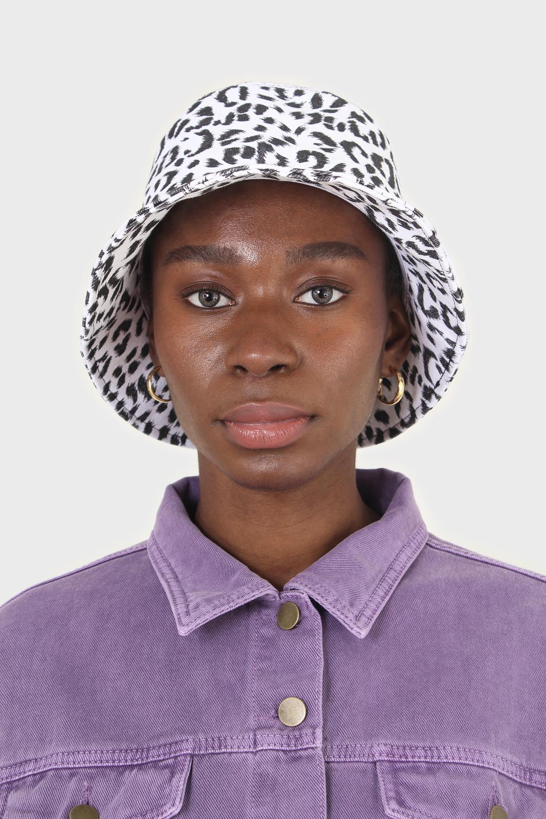 Ivory and black leopard print bucket hat