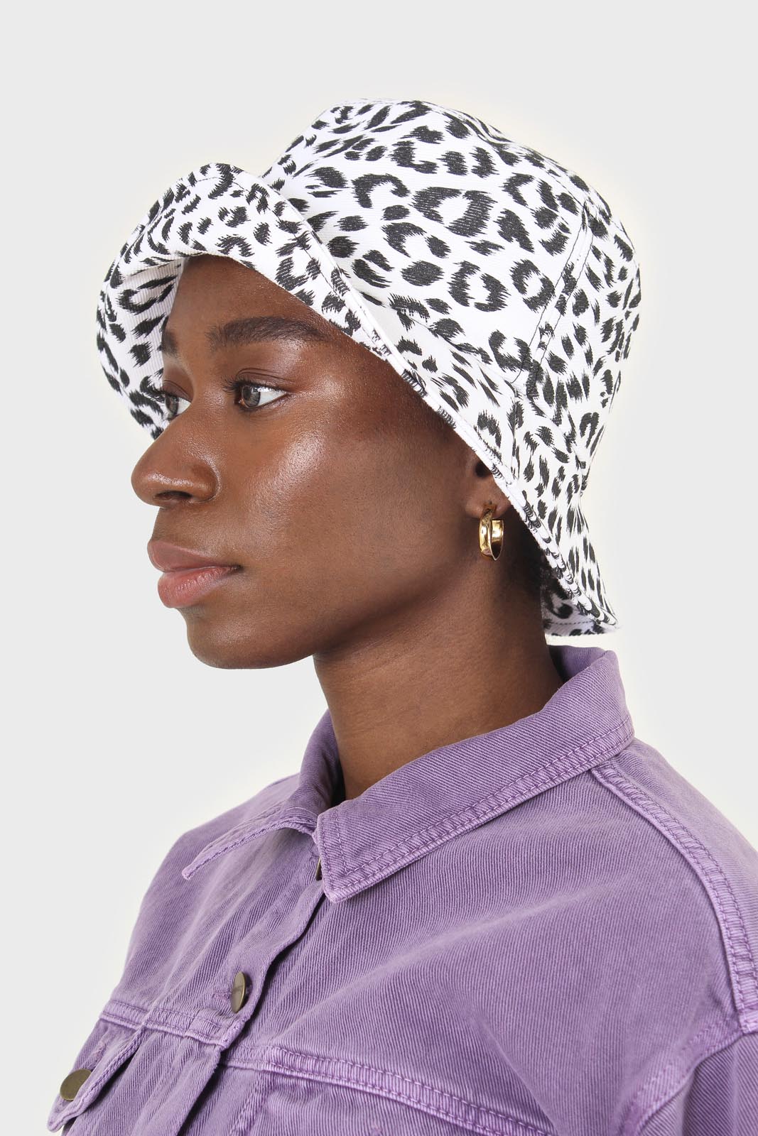 Ivory and black leopard print bucket hat