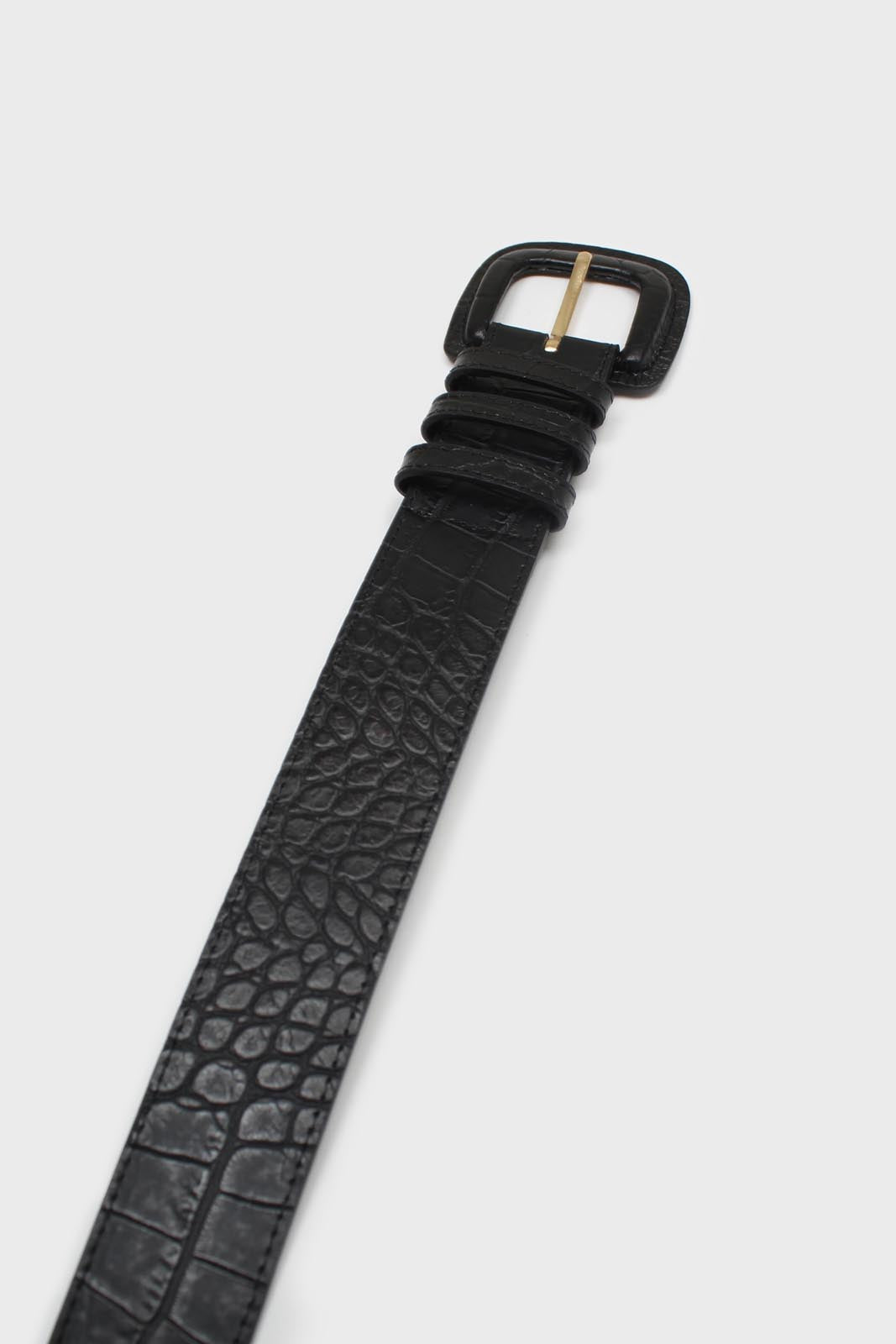 Black croc-effect genuine leather belt