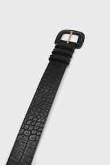 Black croc-effect genuine leather belt