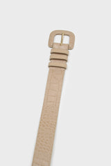 Beige croc-effect genuine leather belt