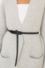 Black genuine leather thin knot waist belt
