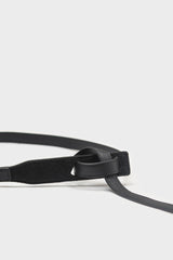 Black genuine leather thin knot waist belt