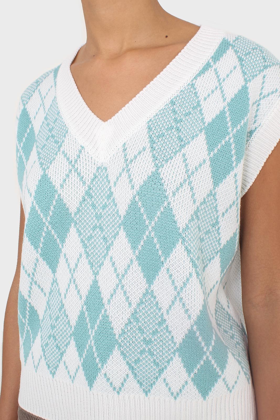 Ivory and blue argyle knit vest