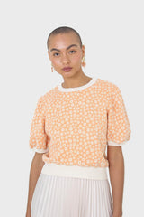 Orange and white daisies short puff sleeved top