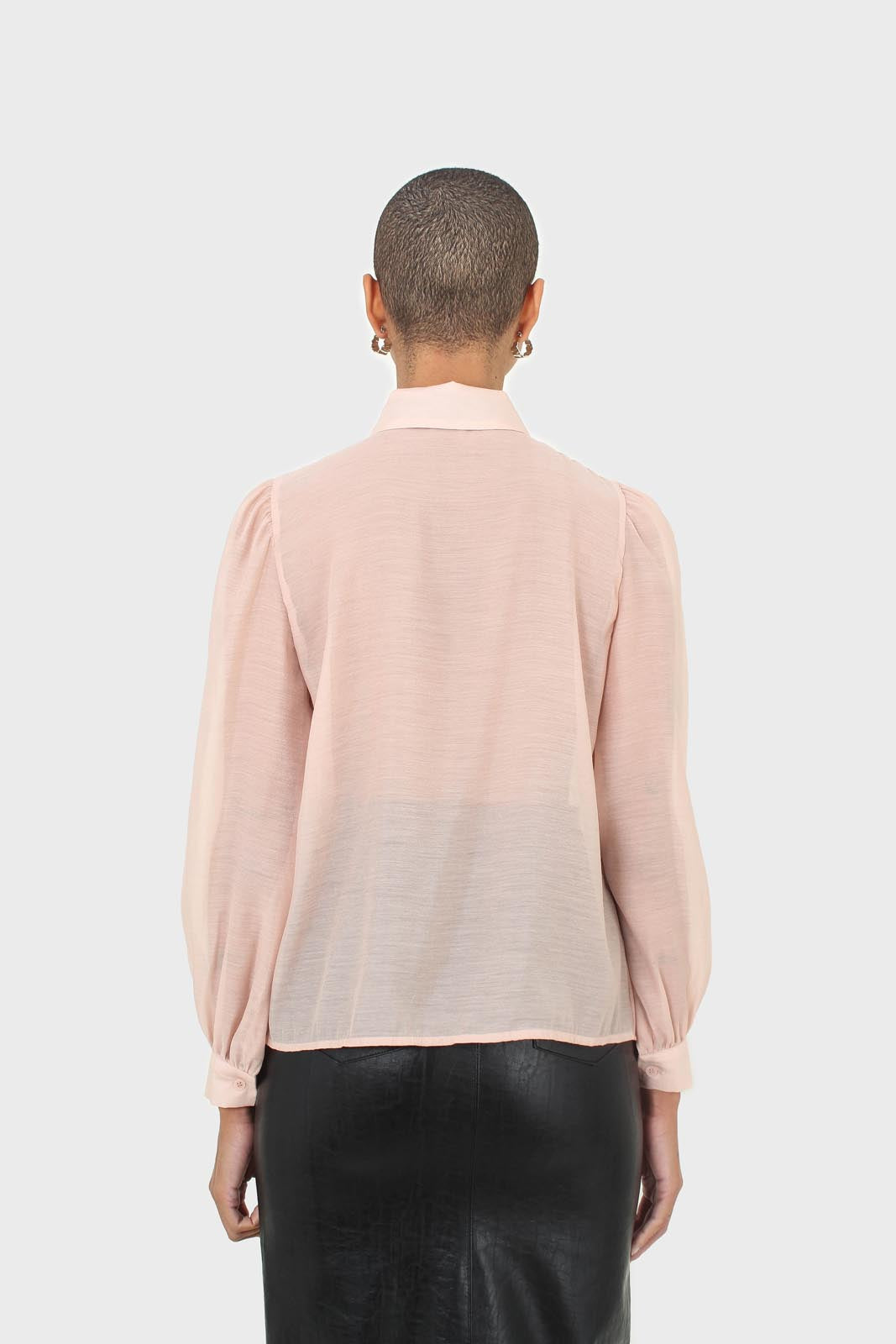 Pink and black pussy bow semi sheer blouse