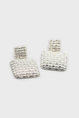 Silver woven square earrings