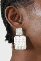 Silver woven square earrings