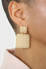 Gold woven square earrings