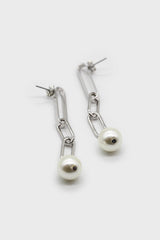Silver chain link pearl earrings