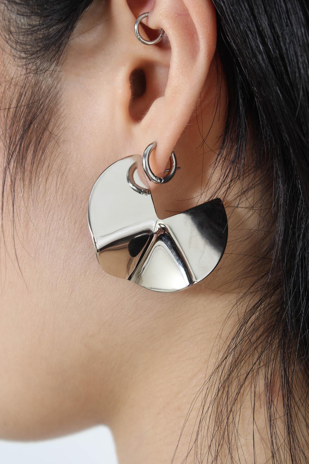 Silver folded circle earrings